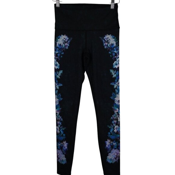 Ivivva by Lululemon Leggings Girls 12 Floral Print High Rise Black Blue Athleisu - Picture 1 of 9